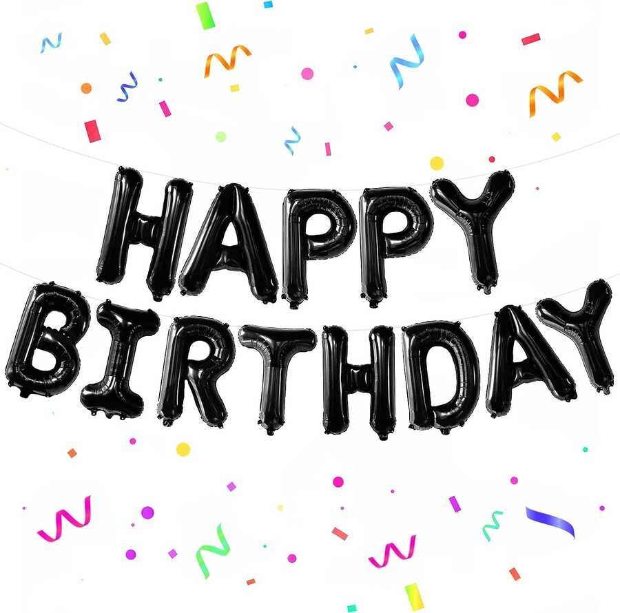 Happy Birthday 18'' Harf Balon Siyah