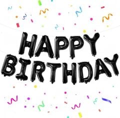 Happy Birthday 18'' Harf Balon Siyah