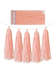 Dekoratif Garland Püsküllü Süs 5 Parça Pembe