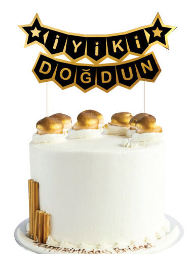 PASTA ÜSTÜ HAPPY BIRTHDAY BANNER SİYAH-GOLD