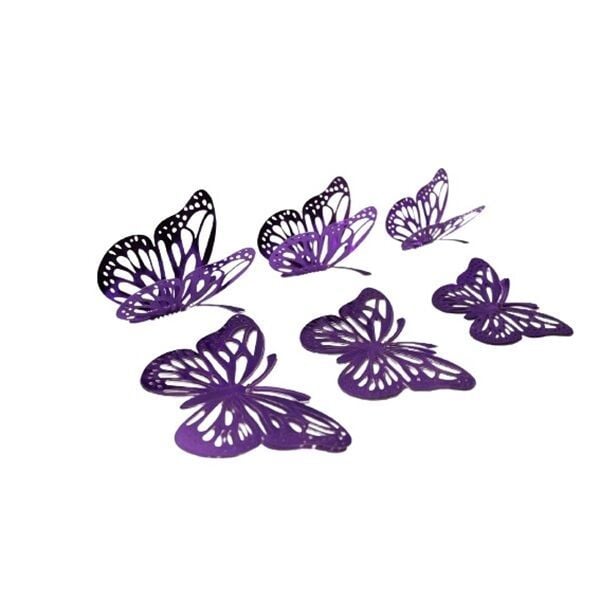 12 Lİ 3D KELEBEK SÜSLER MOR