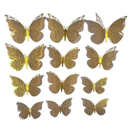 12 Lİ SİM VARAKLI 3D KELEBEK SÜS GOLD