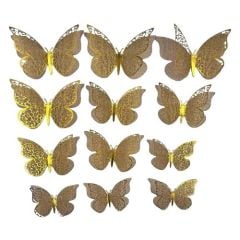 12 Lİ SİM VARAKLI 3D KELEBEK SÜS GOLD