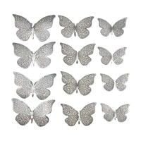 12 Lİ SİM VARAKLI 3D KELEBEK SÜS GÜMÜŞ