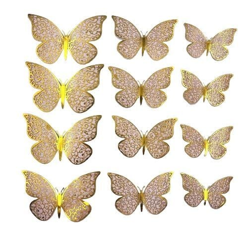 12 Lİ SİM VARAKLI 3D KELEBEK SÜS PEMBE