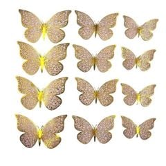 12 Lİ SİM VARAKLI 3D KELEBEK SÜS PEMBE