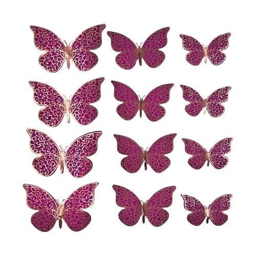 12 Lİ SİM VARAKLI 3D KELEBEK SÜS FUŞYA