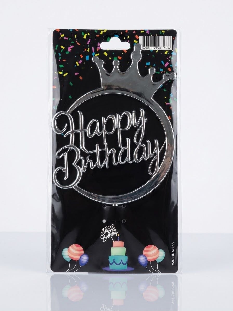 PASTA ÜZERİ YUVARLAK GÜMÜŞ HAPPY BIRTHDAY