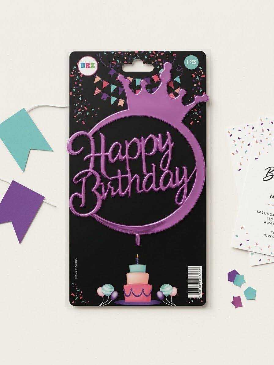 PASTA ÜZERİ YUVARLAK PEMBE HAPPY BIRTHDAY