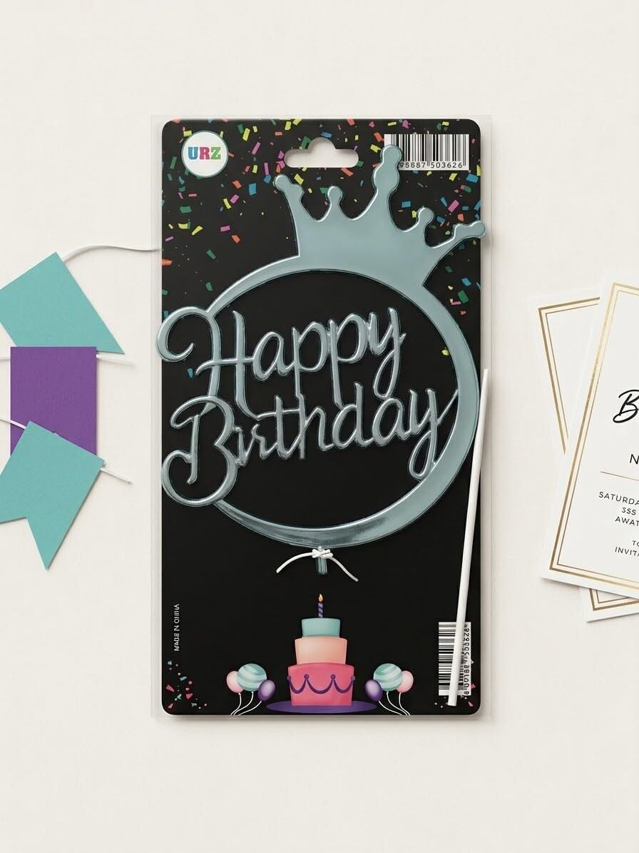 PASTA ÜZERİ YUVARLAK MAVİ HAPPY BIRTHDAY
