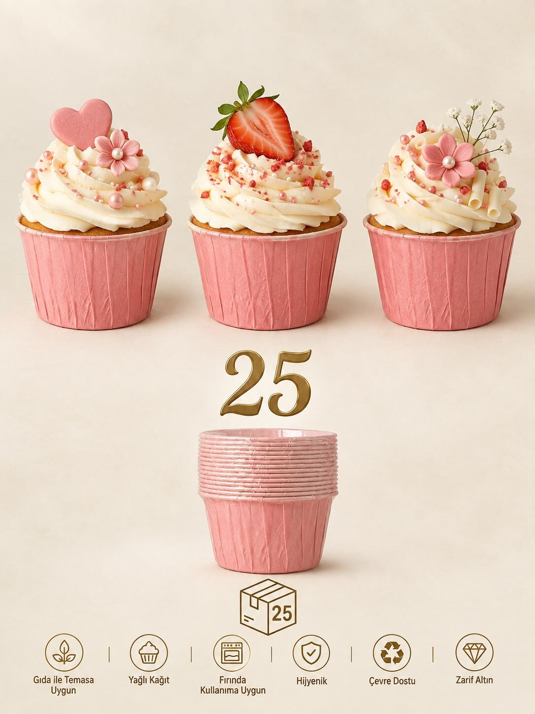DÜZ PEMBE 25 Lİ MUFFİN KALIBI