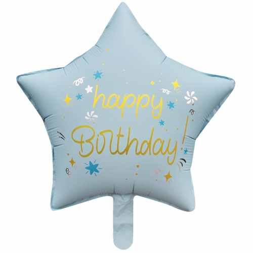 18 İNÇ RETRO HAPPY B.BASKILI FOLYO YILDIZ BALON MAVİ