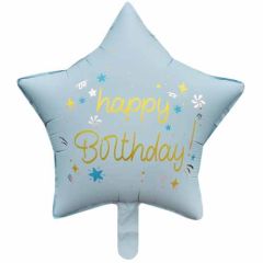 18 İNÇ RETRO HAPPY B.BASKILI FOLYO YILDIZ BALON MAVİ