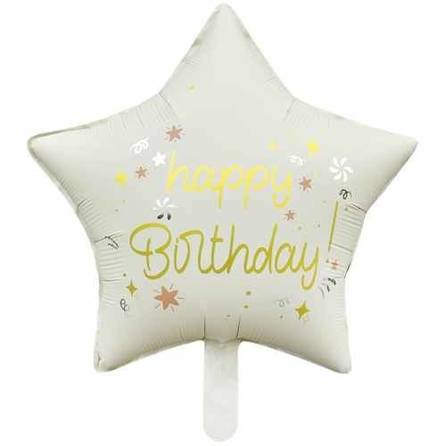 18 İNÇ RETRO HAPPY B.BASKILI FOLYO YILDIZ BALON BEJ