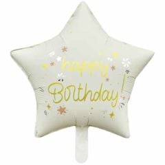 18 İNÇ RETRO HAPPY B.BASKILI FOLYO YILDIZ BALON BEJ