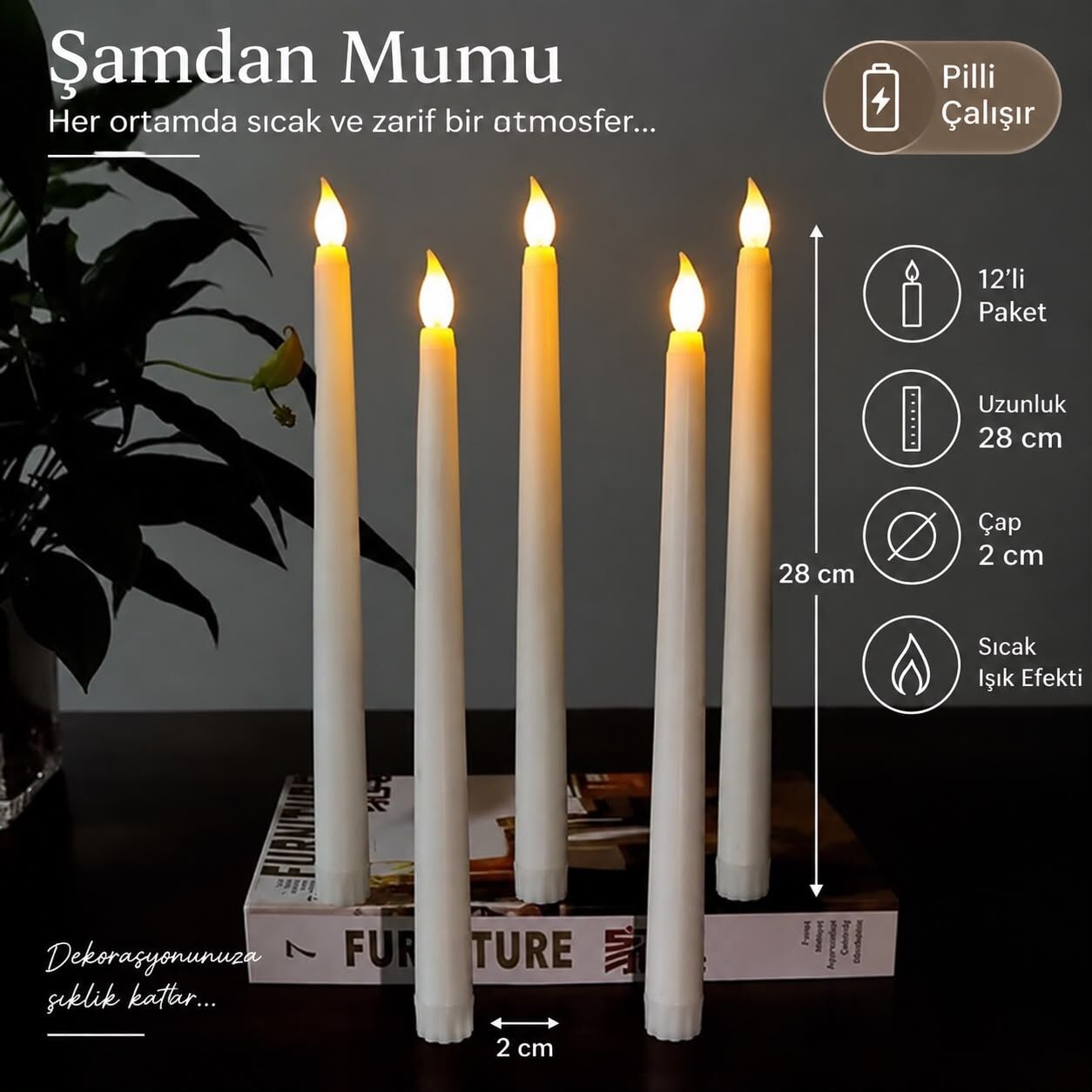 PİLLİ ALEVSİZ LED ŞAMDAN MUMU 12'Lİ