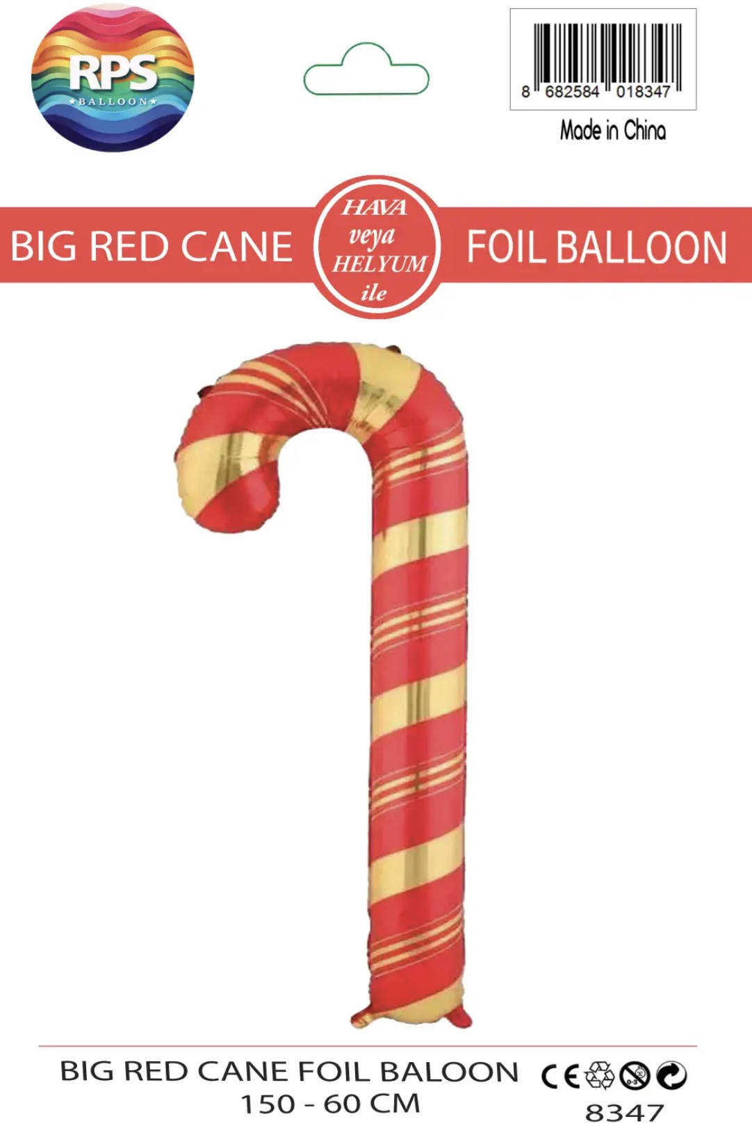 BÜYÜK KIRMIZI BASTON FOLYO BALON 150 CM 8347