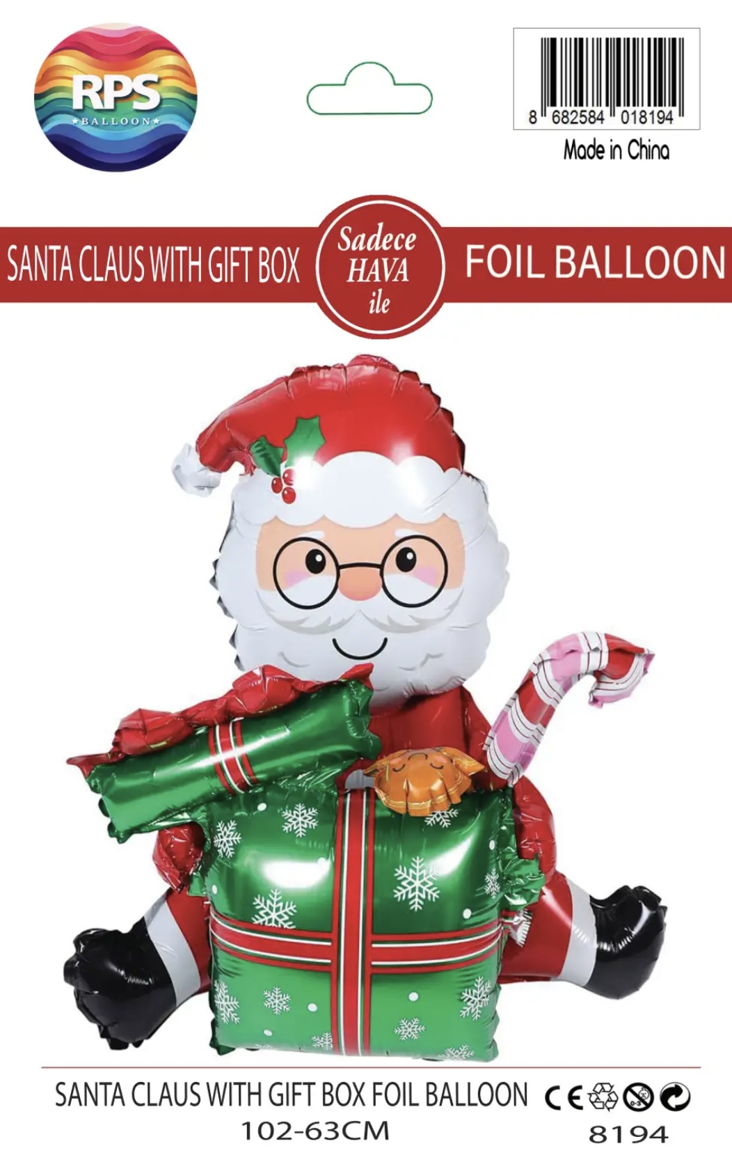 OTURAN HEDİYE KUTULU NOEL BABA FOLYO BALON 8194
