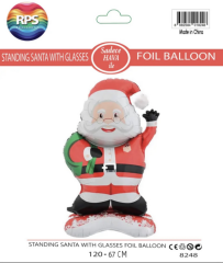 AYAKLI GÖZLÜKLÜ NOEL BABA FOLYO BALON 120 CM 8248