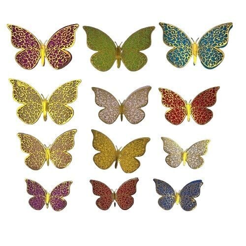 12 Lİ 3D KELEBEK SÜS KARIŞIK RENK