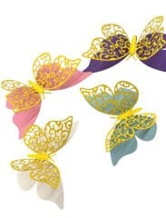 Kağıt Kelebek Dekor Süs 3D 12 Parça Sarı Kenarlı