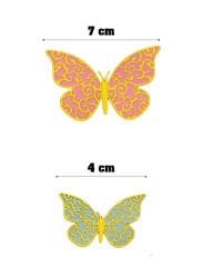 Kağıt Kelebek Dekor Süs 3D 12 Parça Sarı Kenarlı