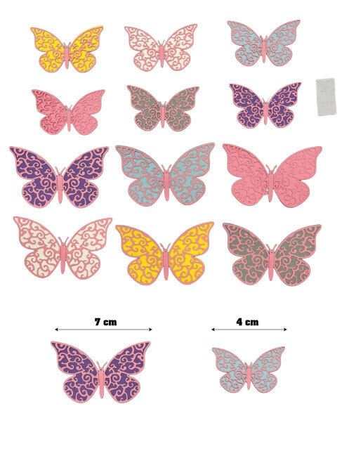 Kağıt Kelebek Dekor Süs 3D 12 Parça Pembe Kenarlı