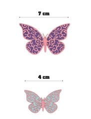 Kağıt Kelebek Dekor Süs 3D 12 Parça Pembe Kenarlı
