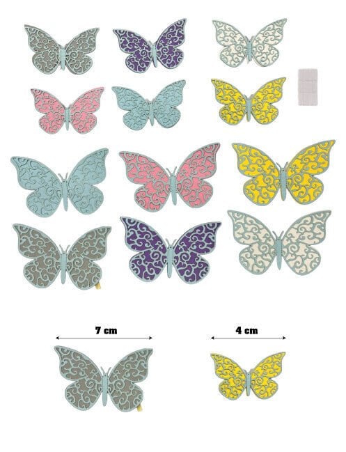 Kağıt Kelebek Dekor Süs 3D 12 Parça Mavi Kenarlı