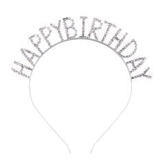 HAPPY BİRTHDAY  METAL TAŞLI TAÇ GÜMÜŞ