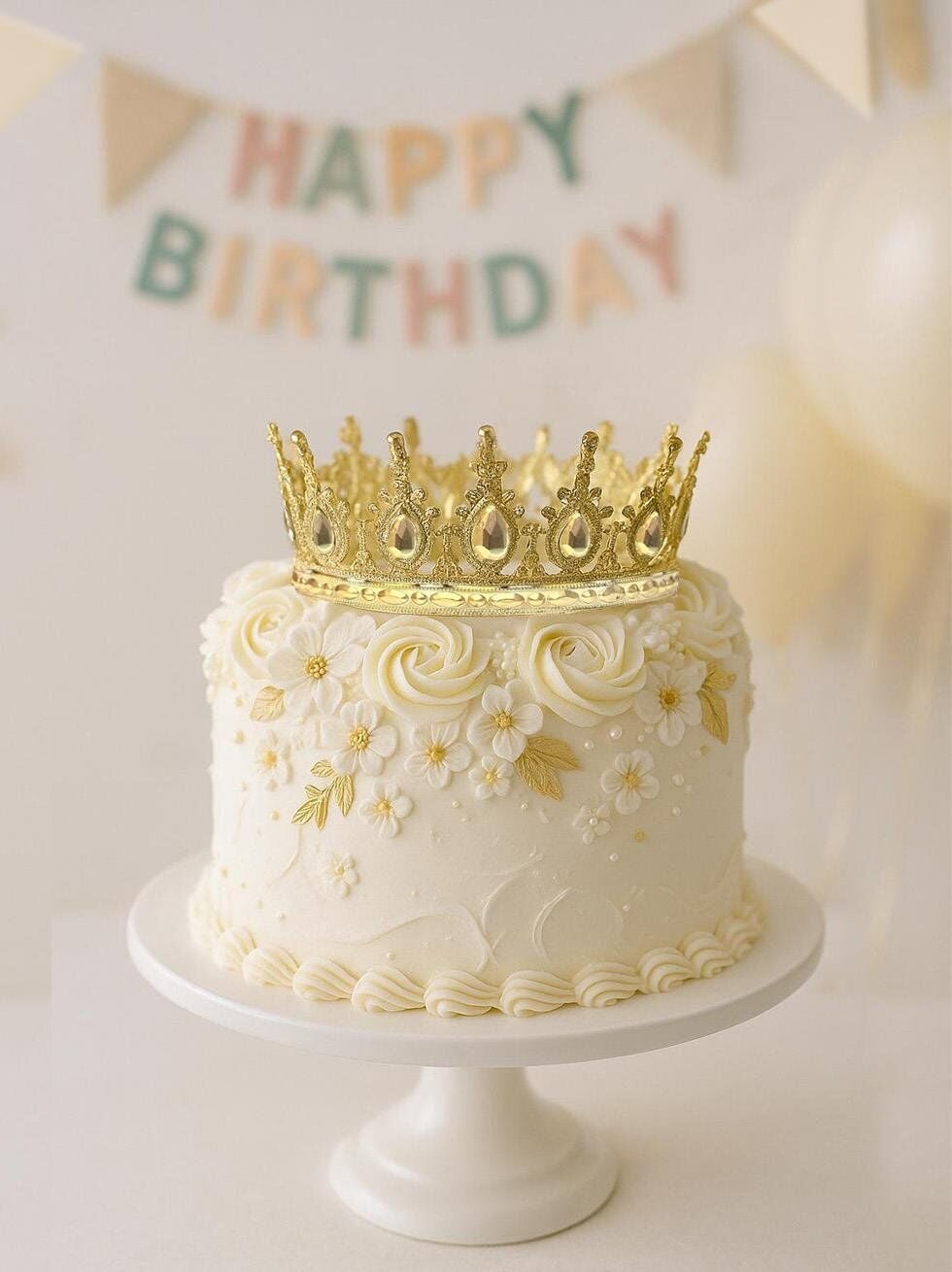 Pasta Üstü Tacı Mika Doğum Günü Gold Taç
