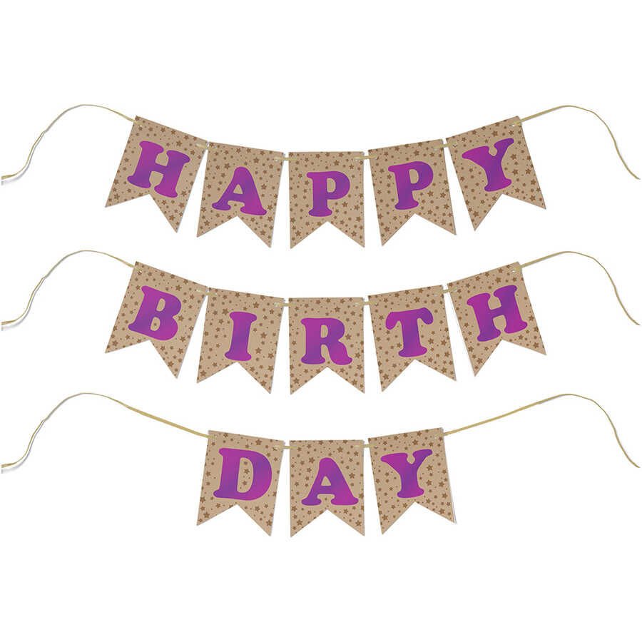UZAR YAZI HAPPY BİRTHDAY KRAFT ZEMİN MOR