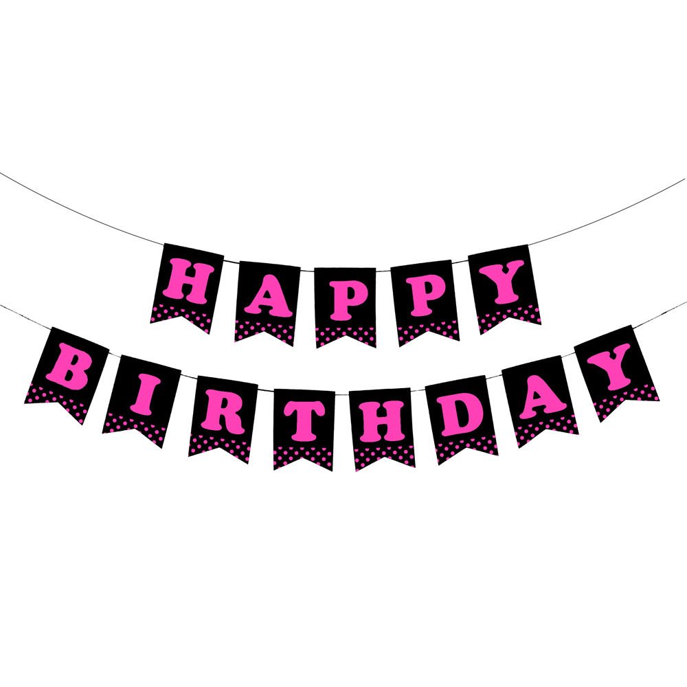 UZAR YAZI HAPPY BİRTHDAY SİYAH ZEMİN FUŞYA