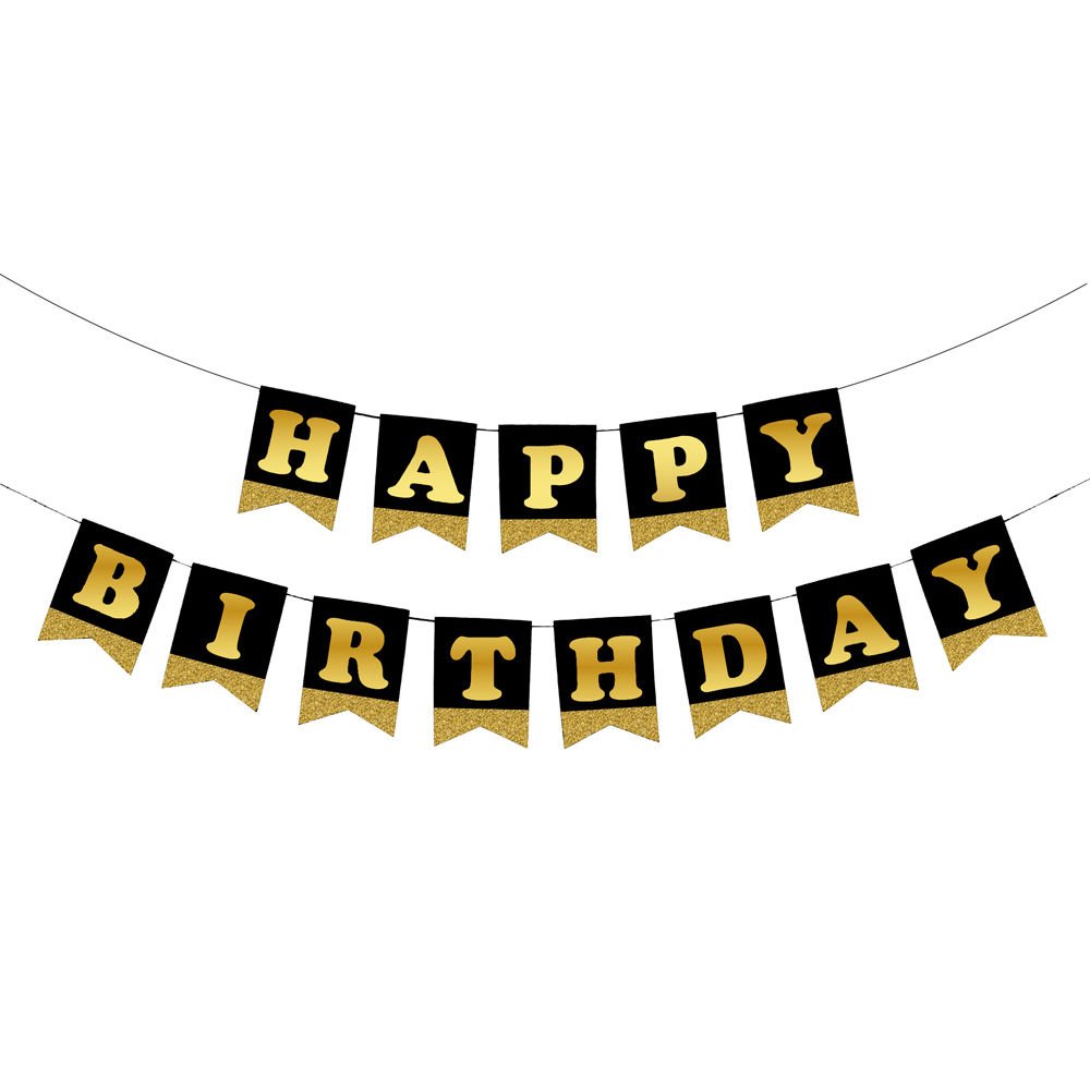 UZAR YAZI HAPPY BİRTHDAY SİYAH ZEMİN GOLD