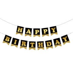 UZAR YAZI HAPPY BİRTHDAY SİYAH ZEMİN GOLD