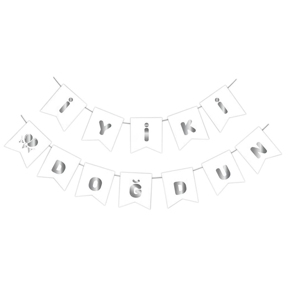 UZAR YAZI İYİ Kİ DOĞDUN BEYAZ ZEMİN GÜMÜŞ