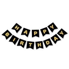 UZAR YAZI HAPPY BİRTHDAY SİYAH ZEMİN GOLD