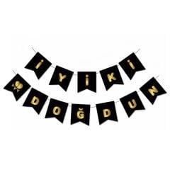 UZAR YAZI İYİ Kİ DOĞDUN SİYAH ZEMİN GOLD