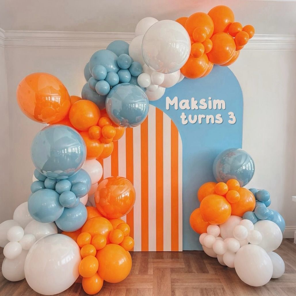 RETRO MAVİ CAM-PASTEL TURUNCU BALON SETİ