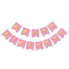 UZAR YAZI HAPPY BİRTHDAY PEMBE ZEMİN GOLD