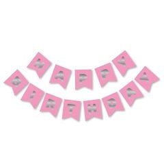 UZAR YAZI HAPPY BİRTHDAY PEMBE ZEMİN GÜMÜŞ