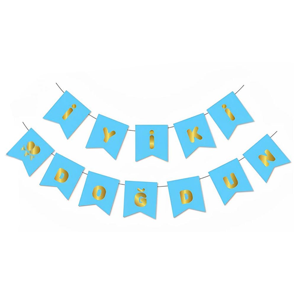 UZAR YAZI İYİ Kİ DOĞDUN MAVİ ZEMİN GOLD