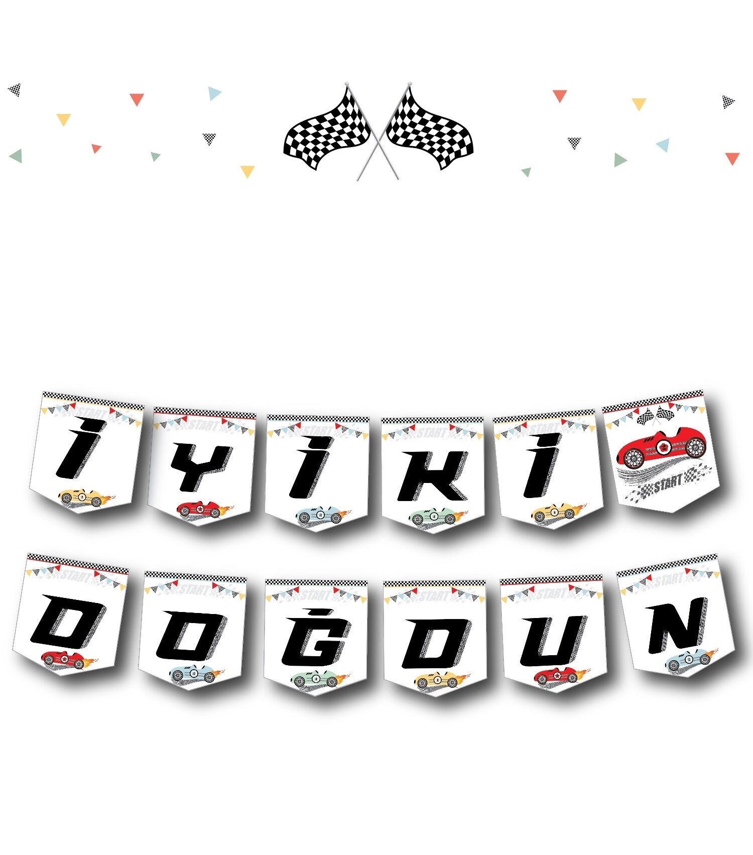 Karton Yazı Temalı İyiki Doğdun Yarış Arabaları