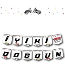 Karton Yazı Temalı İyiki Doğdun Yarış Arabaları