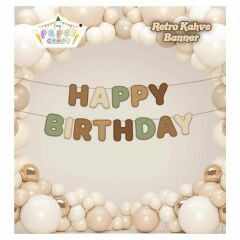 ÖZEL KESİM HAPPY BIRTHDAY RETRO KAHVE AYICIK BANNER
