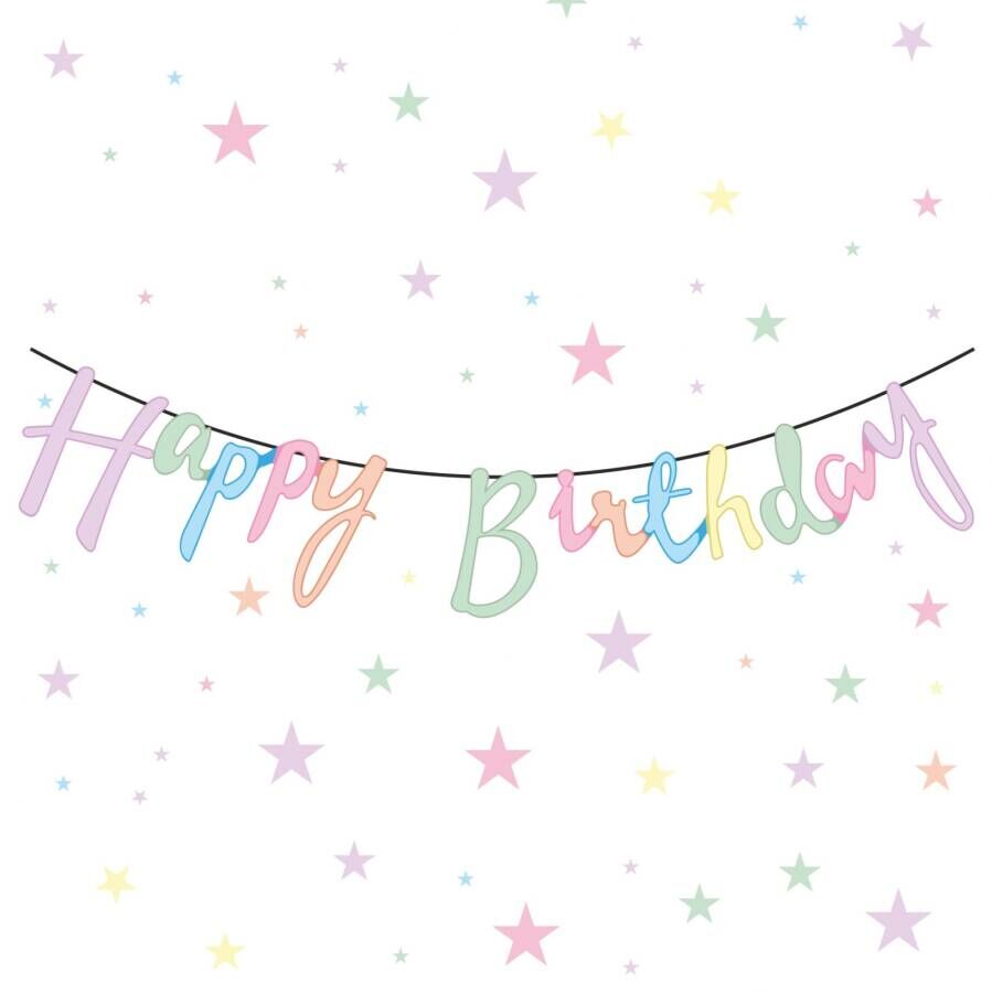 Kaligrafi Banner Happy Birthday Makaron Tema