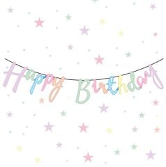 Kaligrafi Banner Happy Birthday Makaron Tema