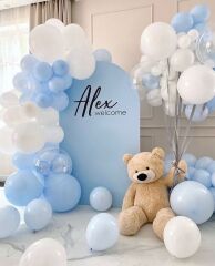 PASTEL BEYAZ-MAKARON BEBEK MAVİ BALON SETİ
