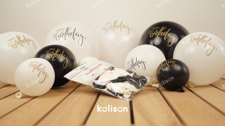 12 '' Happy Birthday White and Black - 25 Li