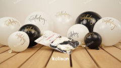 12 '' Happy Birthday White and Black - 25 Li